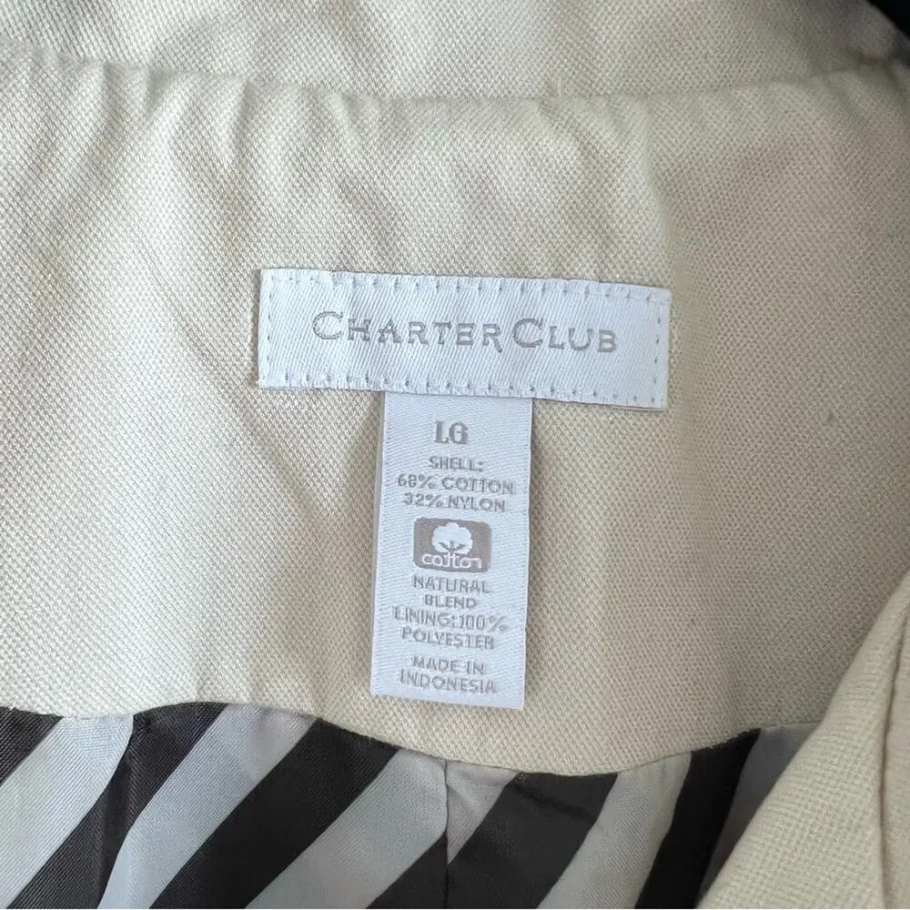Charter Club Women's Cream Black Striped Cotton Blend Empire Waist Jacket - Picture 3 of 12